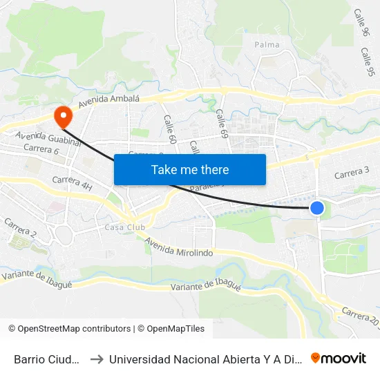 Barrio Ciudad Luz to Universidad Nacional Abierta Y A Distancia Unad map