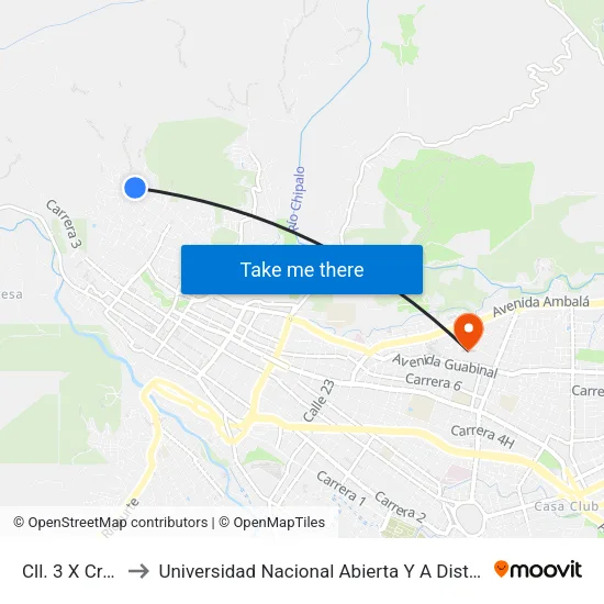 Cll. 3 X Cra. 13 to Universidad Nacional Abierta Y A Distancia Unad map