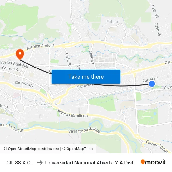 Cll. 88 X Cra. 2 to Universidad Nacional Abierta Y A Distancia Unad map