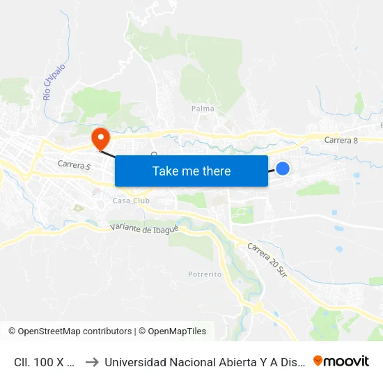Cll. 100 X Cra. 2 to Universidad Nacional Abierta Y A Distancia Unad map