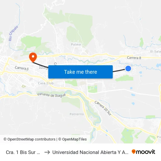 Cra. 1 Bis Sur X Cll.116 to Universidad Nacional Abierta Y A Distancia Unad map