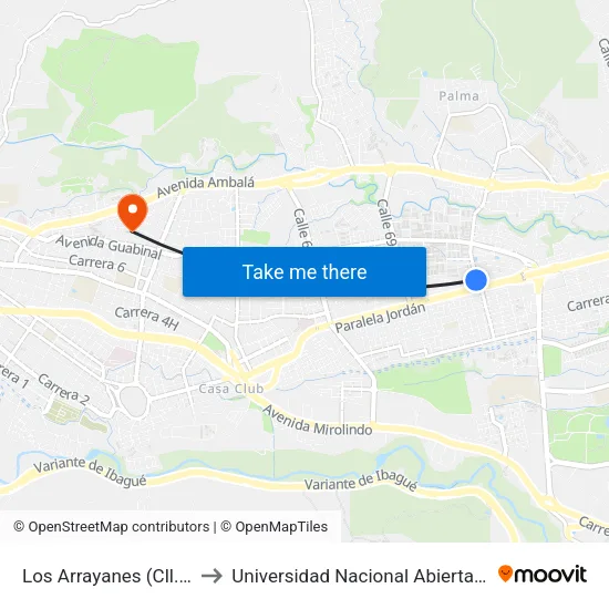 Los Arrayanes (Cll. 77 X Cra. 5a) to Universidad Nacional Abierta Y A Distancia Unad map