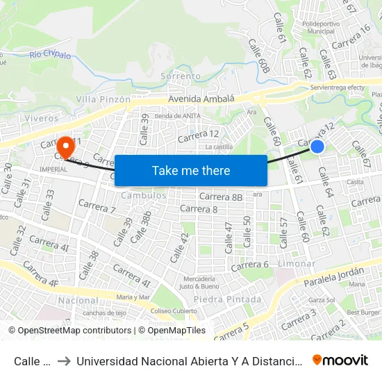 Calle 64 to Universidad Nacional Abierta Y A Distancia Unad map
