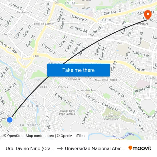 Urb. Divino Niño (Cra. 8a Sur X Cll. 24b) to Universidad Nacional Abierta Y A Distancia Unad map