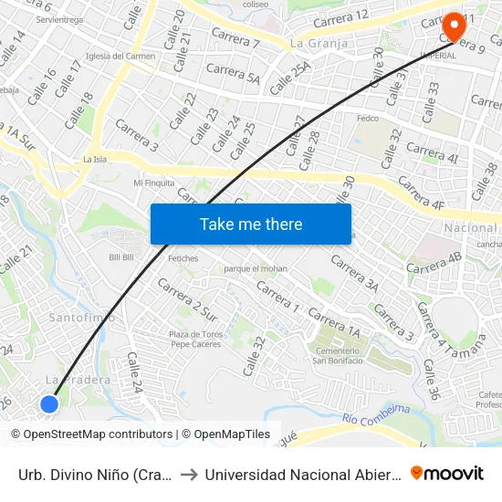 Urb. Divino Niño (Cra. 8a Sur X Cll. 27) to Universidad Nacional Abierta Y A Distancia Unad map