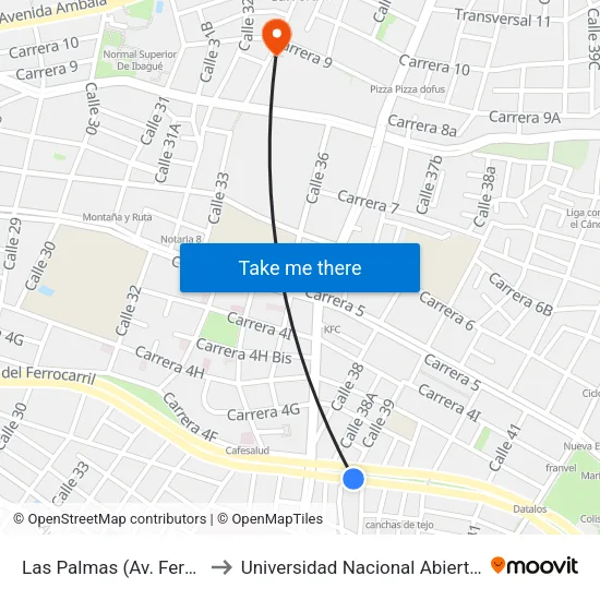 Las Palmas (Av. Ferrocarril X Cll. 38) to Universidad Nacional Abierta Y A Distancia Unad map