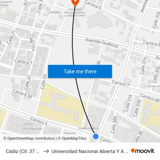 Cádiz (Cll. 37 X Cra. 5) to Universidad Nacional Abierta Y A Distancia Unad map