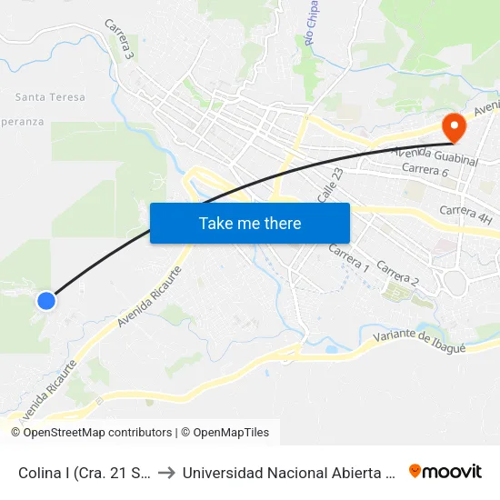 Colina I (Cra. 21 Sur X Cll. 15) to Universidad Nacional Abierta Y A Distancia Unad map