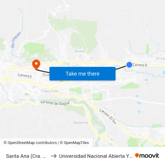Santa Ana (Cra. 7 X Cll. 114) to Universidad Nacional Abierta Y A Distancia Unad map