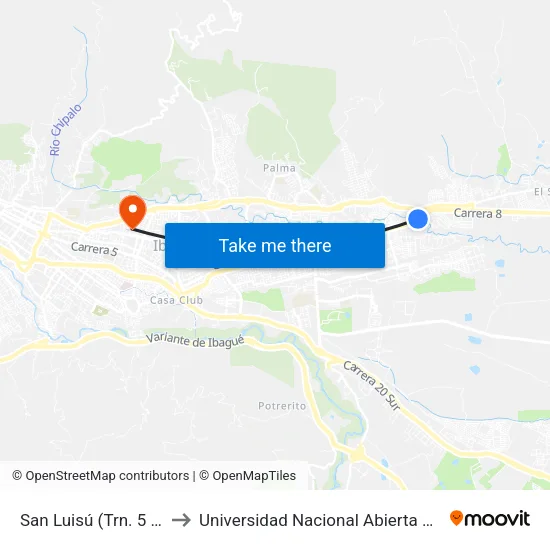 San Luisú (Trn. 5 X Cll. 106a) to Universidad Nacional Abierta Y A Distancia Unad map