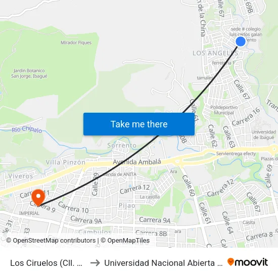 Los Ciruelos (Cll. 68 X Cra. 21f) to Universidad Nacional Abierta Y A Distancia Unad map