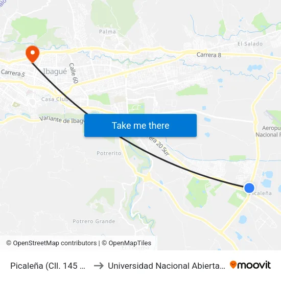 Picaleña (Cll. 145 X Cra. 18k Sur) to Universidad Nacional Abierta Y A Distancia Unad map