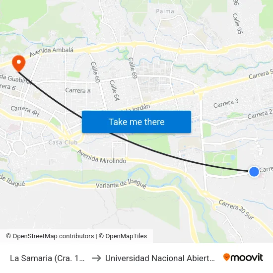 La Samaria (Cra. 12 Sur X Cll. 93) to Universidad Nacional Abierta Y A Distancia Unad map