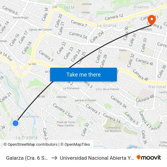 Galarza (Cra. 6 Sur X Cll. 24) to Universidad Nacional Abierta Y A Distancia Unad map