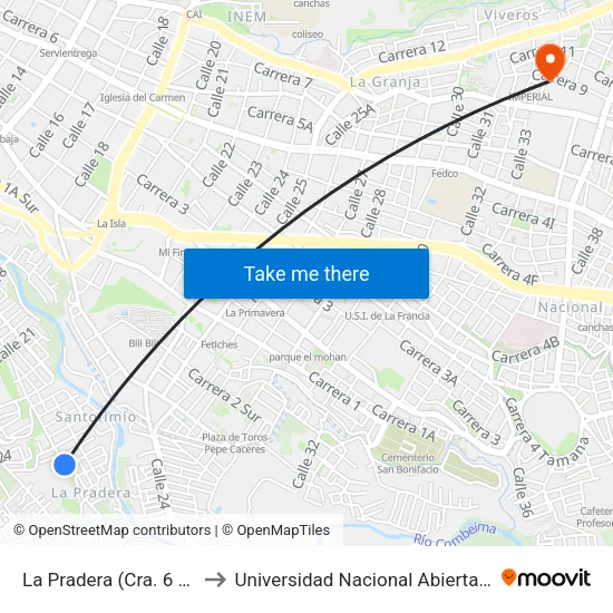 La Pradera (Cra. 6 Sur X Cll. 24b) to Universidad Nacional Abierta Y A Distancia Unad map