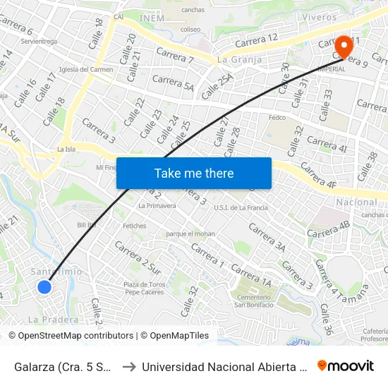 Galarza (Cra. 5 Sur X Cll. 24a) to Universidad Nacional Abierta Y A Distancia Unad map