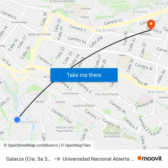 Galarza (Cra. 5a Sur X Cll. 23b) to Universidad Nacional Abierta Y A Distancia Unad map