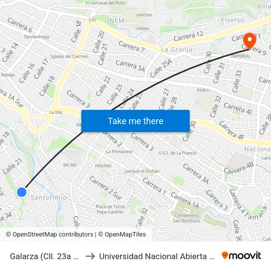 Galarza (Cll. 23a X Cra. 6 Sur) to Universidad Nacional Abierta Y A Distancia Unad map