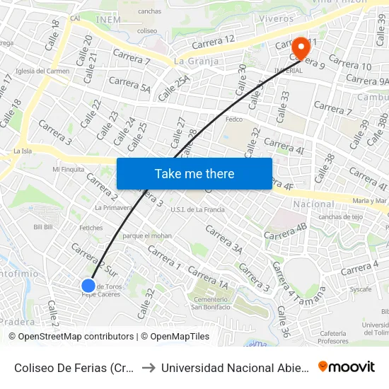 Coliseo De Ferias (Cra. 3 Sur X Cll. 27a) to Universidad Nacional Abierta Y A Distancia Unad map