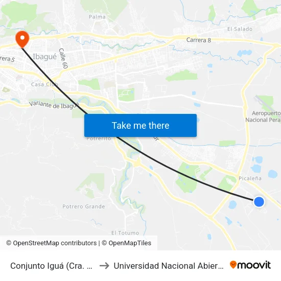 Conjunto Iguá (Cra. 21 Sur X Cll. 156) to Universidad Nacional Abierta Y A Distancia Unad map