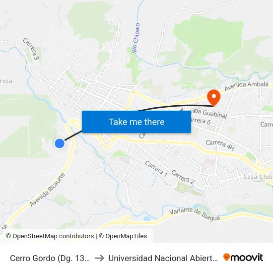 Cerro Gordo (Dg. 13 X Cra. 10b Sur) to Universidad Nacional Abierta Y A Distancia Unad map