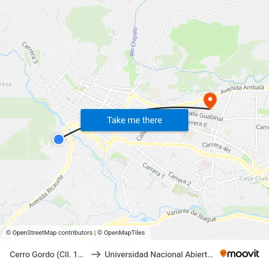 Cerro Gordo (Cll. 13 X Cra. 8b Sur) to Universidad Nacional Abierta Y A Distancia Unad map