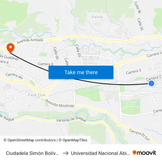 Ciudadela Simón Bolívar (Cra. 4 Sur X Cll. 93) to Universidad Nacional Abierta Y A Distancia Unad map