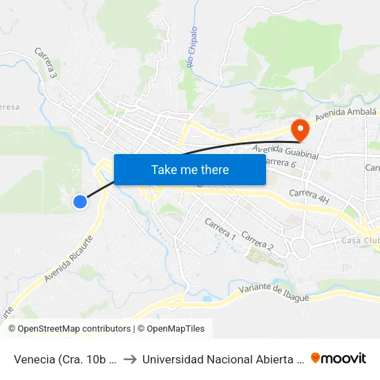 Venecia (Cra. 10b Sur X Cll. 14) to Universidad Nacional Abierta Y A Distancia Unad map