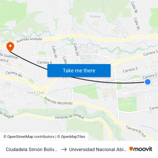 Ciudadela Simón Bolívar (Cra. 4 Sur X Cll. 93) to Universidad Nacional Abierta Y A Distancia Unad map