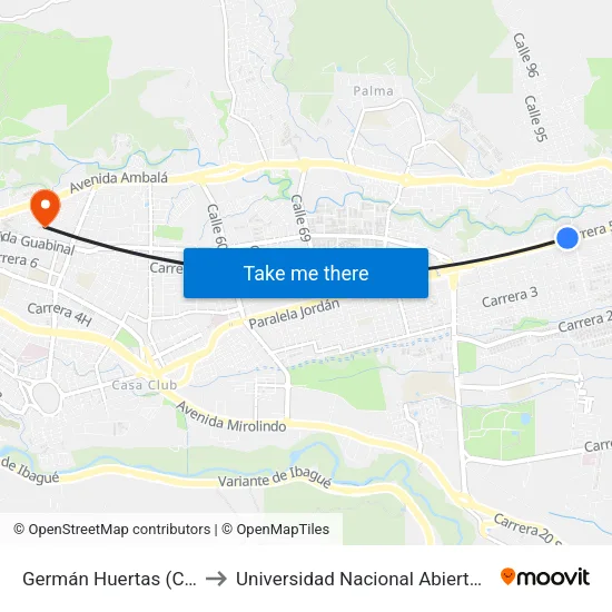 Germán Huertas (Cra. 5 X Cll. 95) to Universidad Nacional Abierta Y A Distancia Unad map
