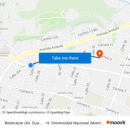 Belalcázar (Av. Guabinal X Cll. 27a) to Universidad Nacional Abierta Y A Distancia Unad map