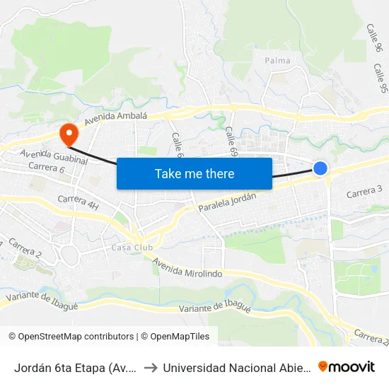 Jordán 6ta Etapa (Av. Guabinal X Cll. 82) to Universidad Nacional Abierta Y A Distancia Unad map