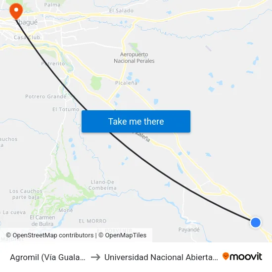 Agromil (Vía Gualanday - Ibagué) to Universidad Nacional Abierta Y A Distancia Unad map
