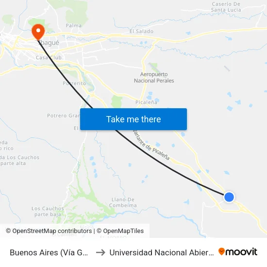 Buenos Aires (Vía Gualanday - Ibagué) to Universidad Nacional Abierta Y A Distancia Unad map