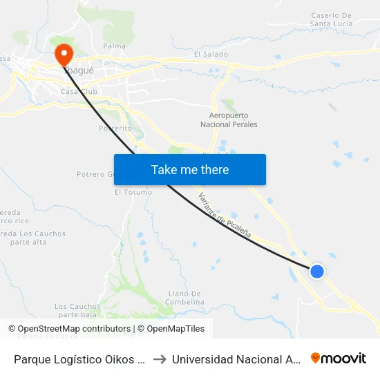 Parque Logístico Oikos (Av. Picaleña Rural Km 7) to Universidad Nacional Abierta Y A Distancia Unad map