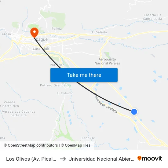 Los Olivos (Av. Picaleña Rural Km 4,4) to Universidad Nacional Abierta Y A Distancia Unad map