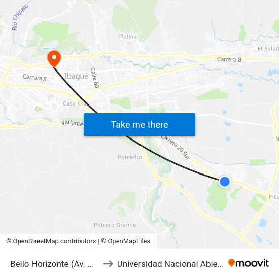 Bello Horizonte (Av. Mirolindo X Cll. 125) to Universidad Nacional Abierta Y A Distancia Unad map