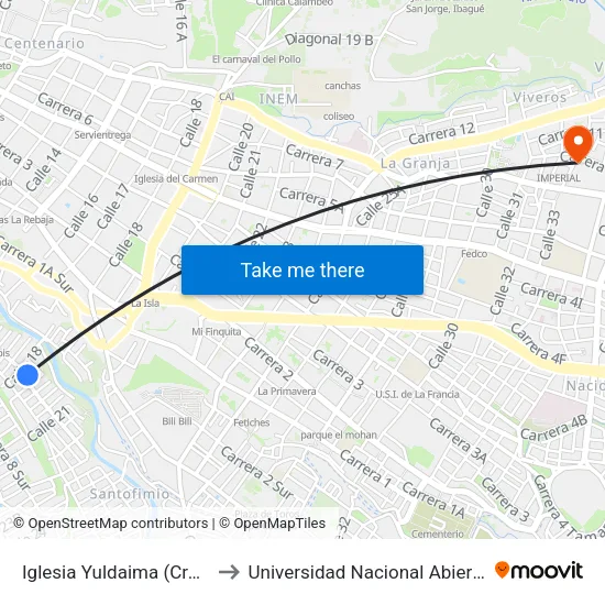 Iglesia Yuldaima (Cra. 5 Sur X Cll. 18a) to Universidad Nacional Abierta Y A Distancia Unad map