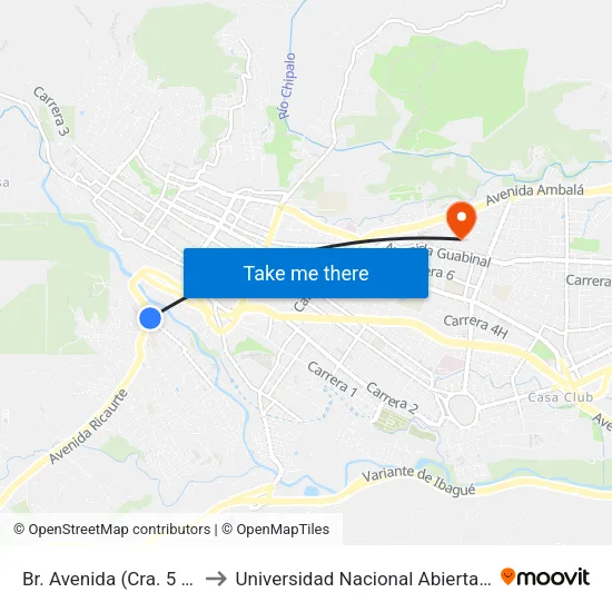 Br. Avenida (Cra. 5 Sur X Cll. 15a) to Universidad Nacional Abierta Y A Distancia Unad map