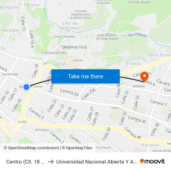 Centro (Cll. 18 X Cra. 5) to Universidad Nacional Abierta Y A Distancia Unad map
