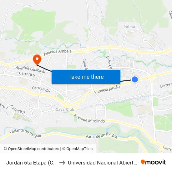 Jordán 6ta Etapa (Cll. 77 X Cra. 5a) to Universidad Nacional Abierta Y A Distancia Unad map