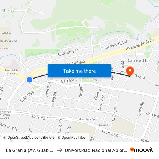 La Granja (Av. Guabinal X Av. Ambalá) to Universidad Nacional Abierta Y A Distancia Unad map