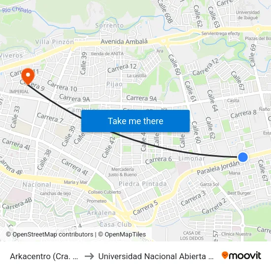 Arkacentro (Cra. 5 X Cll. 65a) to Universidad Nacional Abierta Y A Distancia Unad map