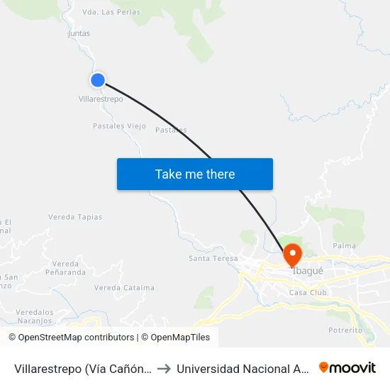 Villarestrepo (Vía Cañón Del Combeima Km 13,1) to Universidad Nacional Abierta Y A Distancia Unad map