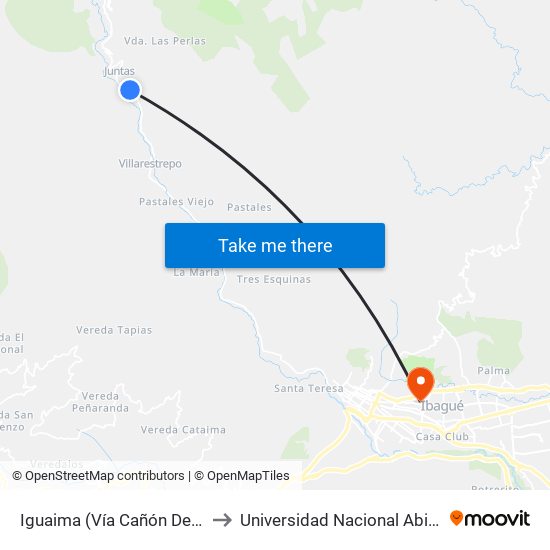 Iguaima (Vía Cañón Del Combeima Km 15,1) to Universidad Nacional Abierta Y A Distancia Unad map