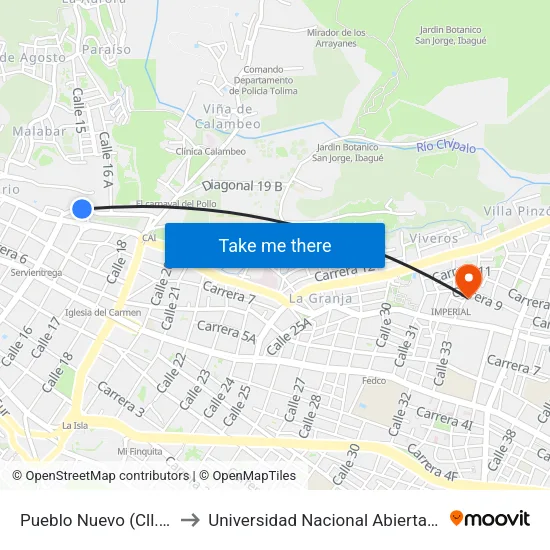 Pueblo Nuevo (Cll. 15 X Cra. 8a) to Universidad Nacional Abierta Y A Distancia Unad map