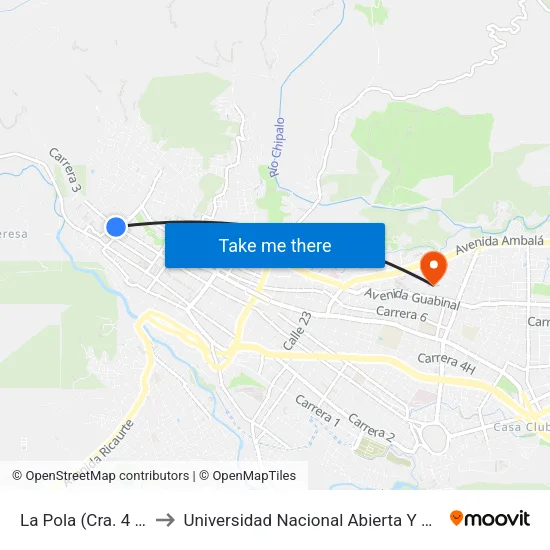 La Pola (Cra. 4 X Cll. 5a) to Universidad Nacional Abierta Y A Distancia Unad map