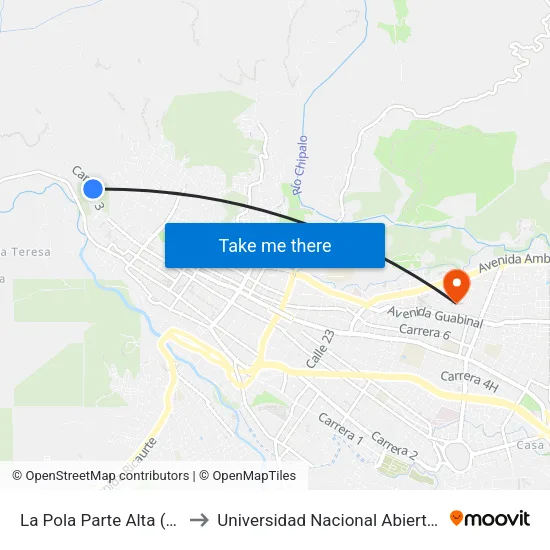 La Pola Parte Alta (Cra. 3 X Cll. 2w) to Universidad Nacional Abierta Y A Distancia Unad map
