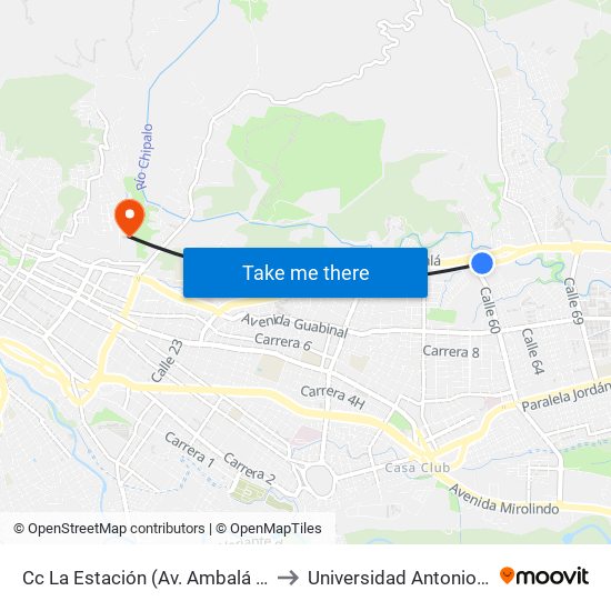 Cc La Estación (Av. Ambalá X Cll. 60) to Universidad Antonio Nariño map