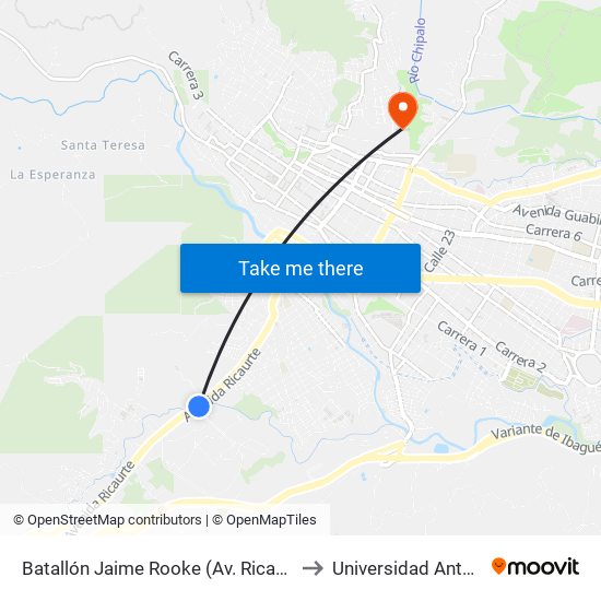 Batallón Jaime Rooke (Av. Ricaurte X Cra. 16 Sur) to Universidad Antonio Nariño map